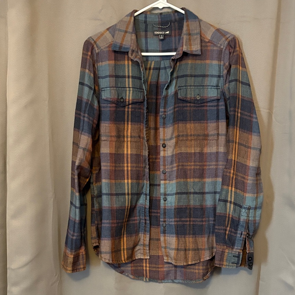 Toad&Co Plaid Button Down Shirt - Blue, Orange, Brown